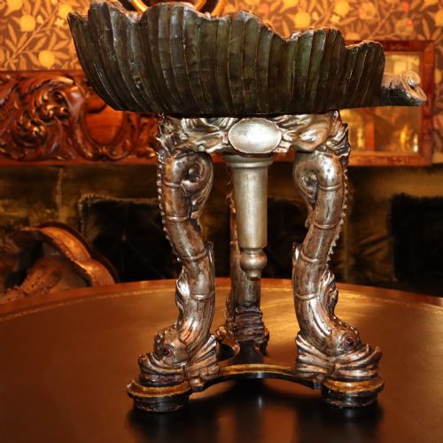CIRCA 1875 ITALIAN PARCELGILT POLYCHROMEDECORATED AND SILVERED 'GROTTO' STOOL - ADDITIONAL PHOTO 2