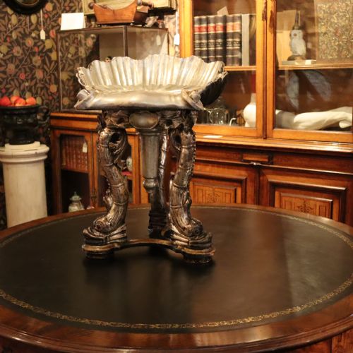 CIRCA 1875 ITALIAN PARCELGILT POLYCHROMEDECORATED AND SILVERED 'GROTTO' STOOL - ADDITIONAL PHOTO 3
