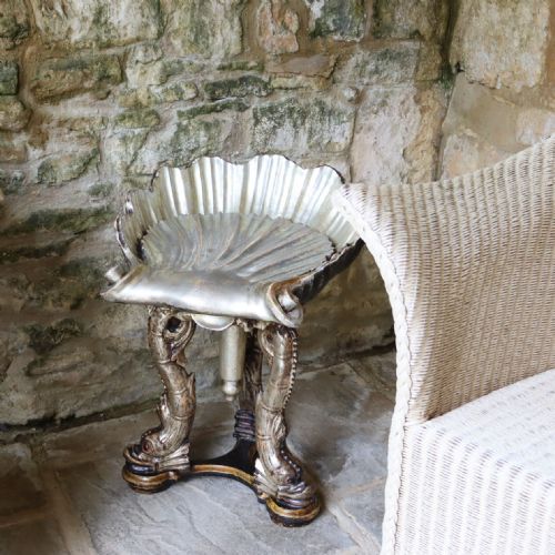 CIRCA 1875 ITALIAN PARCELGILT POLYCHROMEDECORATED AND SILVERED 'GROTTO' STOOL - ADDITIONAL PHOTO 4