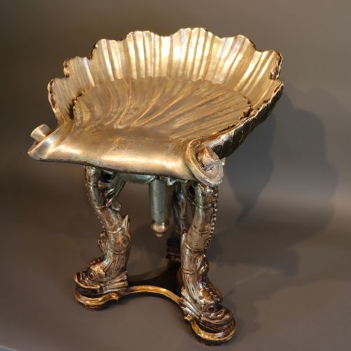 CIRCA 1875 ITALIAN PARCELGILT POLYCHROMEDECORATED AND SILVERED 'GROTTO' STOOL - ADDITIONAL PHOTO 5