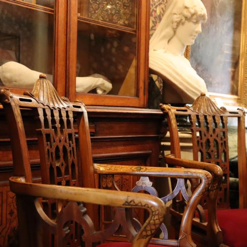 A PAIR OF EDWARDIAN CHINESE CHIPPENDALE REVIVAL PAINTED SATINWOOD ELBOW CHAIRS - ADDITIONAL PHOTO 2