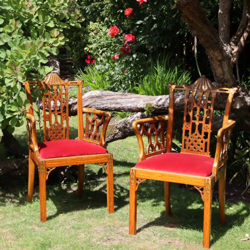 A PAIR OF EDWARDIAN CHINESE CHIPPENDALE REVIVAL PAINTED SATINWOOD ELBOW CHAIRS - ADDITIONAL PHOTO 3