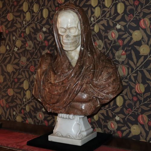 19th century italian marble skull vanitas memento mori bust - CATEGORY: ANTIQUE SCULPTURES - DATED 19TH CENTURY