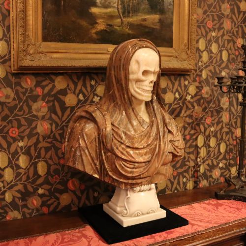 19TH CENTURY ITALIAN MARBLE SKULL VANITAS MEMENTO MORI BUST - ADDITIONAL PHOTO 5