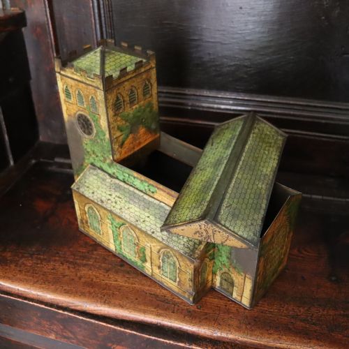 CIRCA 1910 NOVELTY VICTORY LOZENGES TIN IN THE FORM OF A CHURCH WITH LIFT UP LIDS - ADDITIONAL PHOTO 2