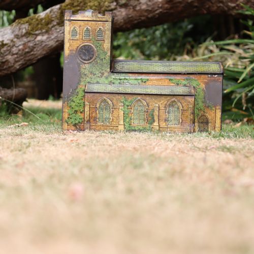 CIRCA 1910 NOVELTY VICTORY LOZENGES TIN IN THE FORM OF A CHURCH WITH LIFT UP LIDS - ADDITIONAL PHOTO 4