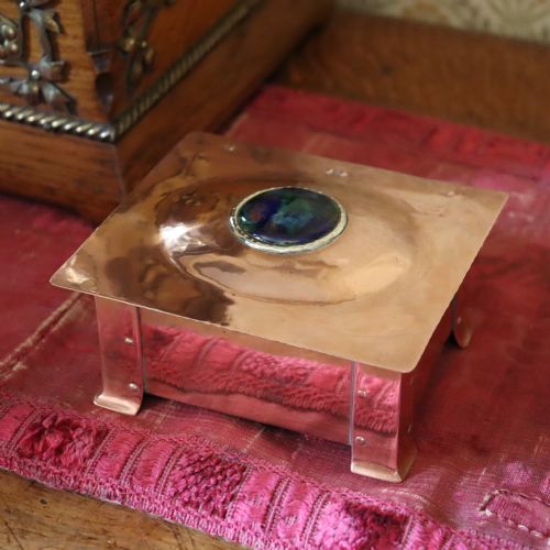 an arts and crafts copper and enameled casket attributed to a e jones circa 1905 - CATEGORY: ANTIQUE BOXES - DATED 1910