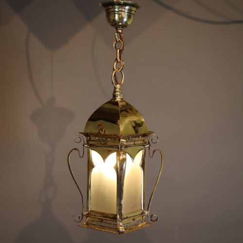 arts crafts brass lantern - CATEGORY: ANTIQUE LIGHTING - DATED 1900
