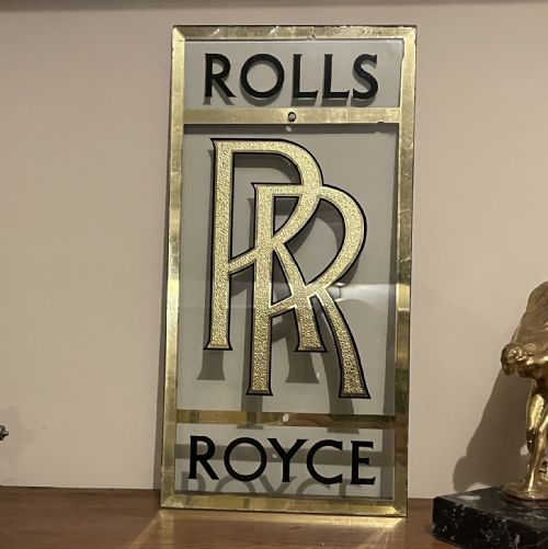 a glass rolls royce advertisement sign wall plaque - CATEGORY: ANTIQUE MISCELLANEOUS - DATED 1930