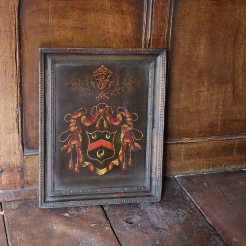 early 19th century oil on board painting coat of arms with monogram - CATEGORY: ANTIQUE ART - DATED 19TH CENTURY