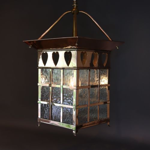 large arts crafts copper and brass lantern in the manner of voysey - CATEGORY: ANTIQUE LIGHTING - DATED 1910