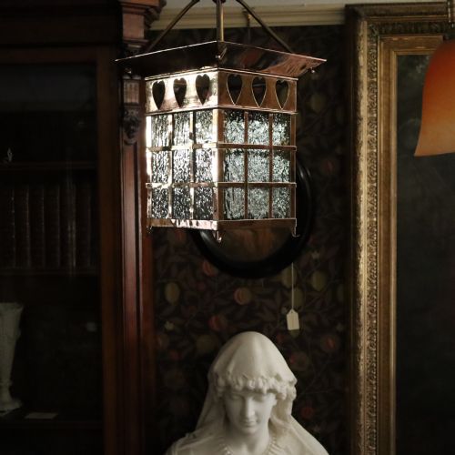 LARGE ARTS CRAFTS COPPER AND BRASS LANTERN IN THE MANNER OF VOYSEY - ADDITIONAL PHOTO 1