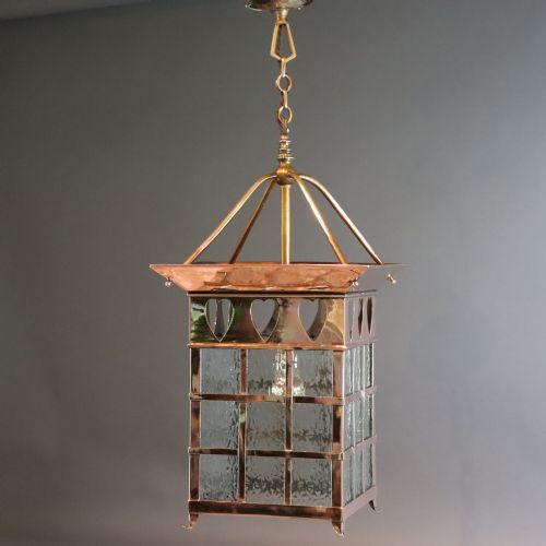 LARGE ARTS CRAFTS COPPER AND BRASS LANTERN IN THE MANNER OF VOYSEY - ADDITIONAL PHOTO 2