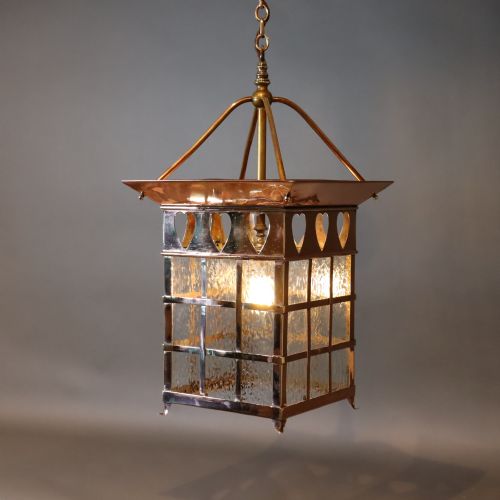 LARGE ARTS CRAFTS COPPER AND BRASS LANTERN IN THE MANNER OF VOYSEY - ADDITIONAL PHOTO 8
