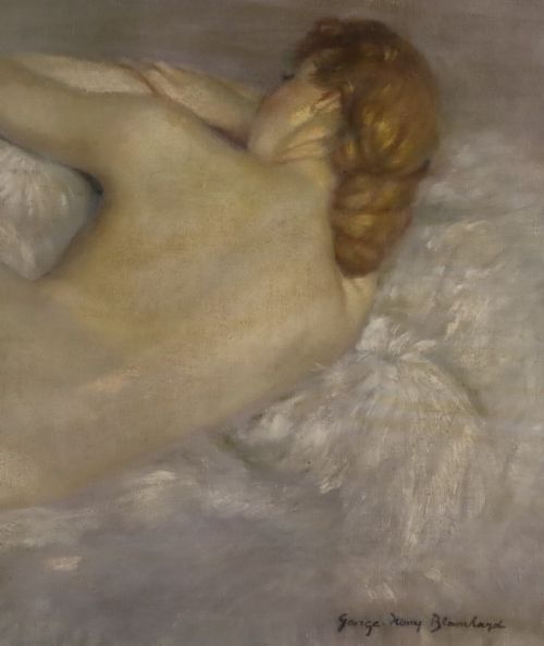 LARGE RECLINING NUDE OIL PAINTING THE SIESTA BY GEORGE HENRY BLANCHARD - ADDITIONAL PHOTO 1