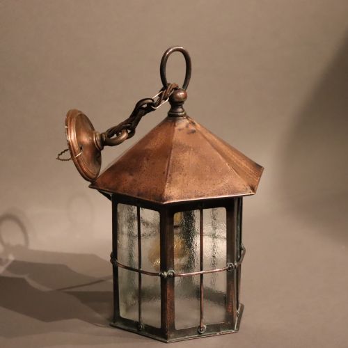 arts and crafts copper lantern circa 1910 - CATEGORY: ANTIQUE LIGHTING - DATED 1910