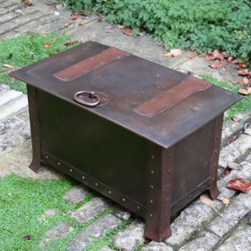 ARTS CRAFTS COPPER AND STEEL LOG BOX - ADDITIONAL PHOTO 3