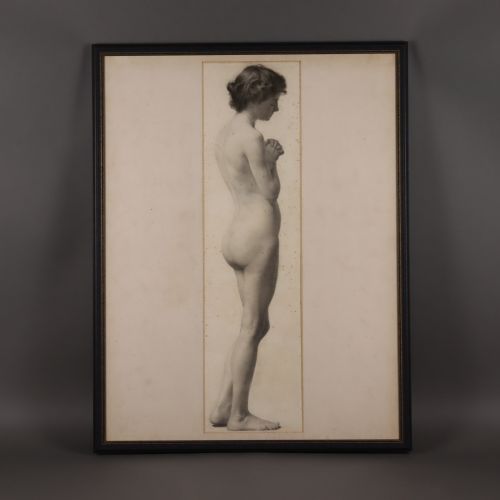 edward ridley 18831946 pencil drawing life study female nude in profile - CATEGORY: ANTIQUE ART - DATED 1900