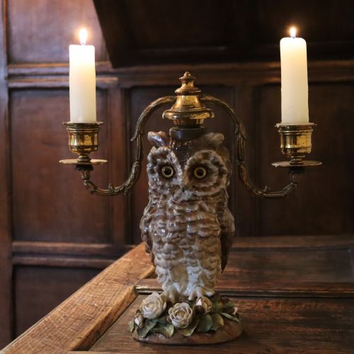 a 19th century owl candelabra - CATEGORY: ANTIQUE LIGHTING - DATED 19TH CENTURY
