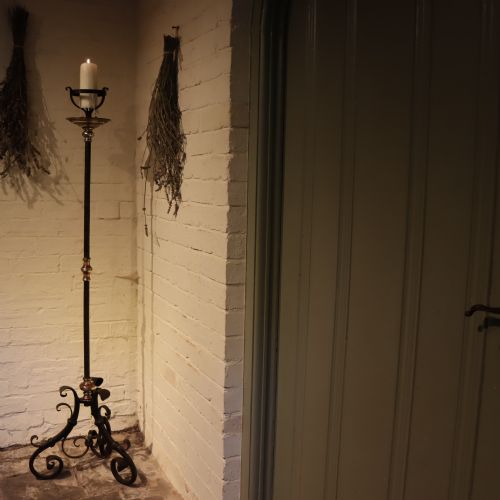 LARGE GOTHIC REVIVAL WROUGHT IRON PRICKET CANDLESTICK - ADDITIONAL PHOTO 4