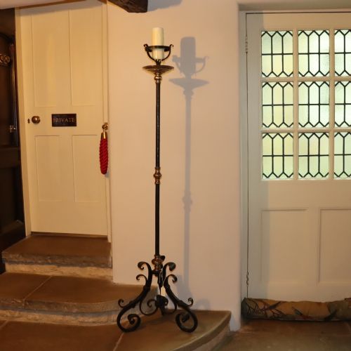 large gothic revival wrought iron pricket candlestick - CATEGORY: ANTIQUE LIGHTING - DATED 1900