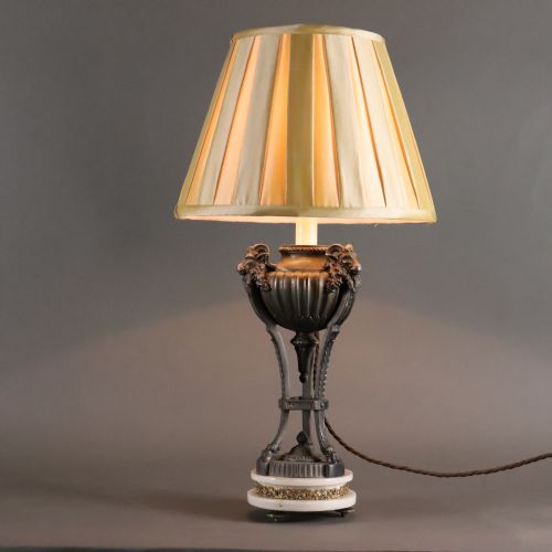 circa 1900 english cast metal parcel gilt and marble table lamp - CATEGORY: ANTIQUE LIGHTING - DATED 1900
