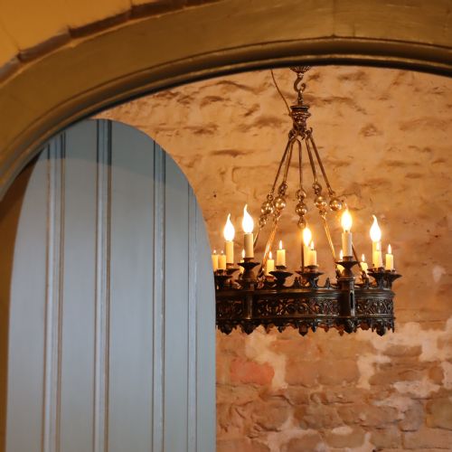 LARGE GOTHIC REVIVAL GILT BRASS CHANDELIER - ADDITIONAL PHOTO 1