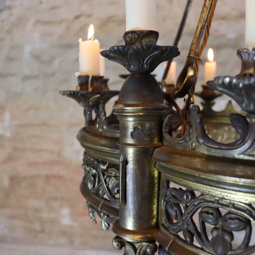 LARGE GOTHIC REVIVAL GILT BRASS CHANDELIER - ADDITIONAL PHOTO 3