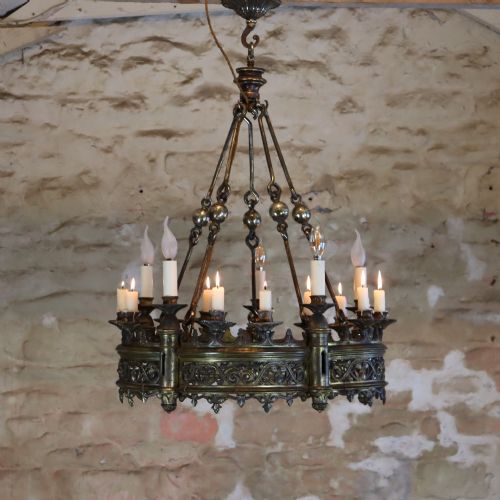 LARGE GOTHIC REVIVAL GILT BRASS CHANDELIER - ADDITIONAL PHOTO 4