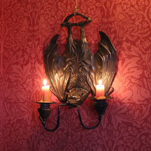 A PAIR OF BRONZE HANGING BAT WALL SCONCES BY WILLIAM TONKS SONS FOR LIBERTY'S - ADDITIONAL PHOTO 2