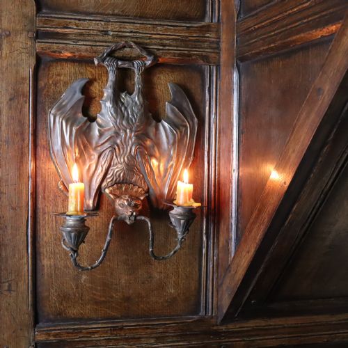A PAIR OF BRONZE HANGING BAT WALL SCONCES BY WILLIAM TONKS SONS FOR LIBERTY'S - ADDITIONAL PHOTO 3