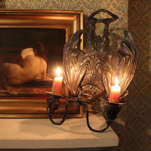 A PAIR OF BRONZE HANGING BAT WALL SCONCES BY WILLIAM TONKS SONS FOR LIBERTY'S - ADDITIONAL PHOTO 4