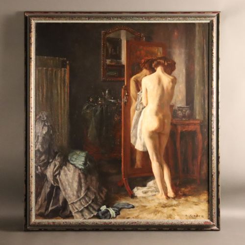 OIL ON BOARD PAINTING THE INNOCENCE FEMALE NUDE BY AUGUST RIEPER CIRCA 1900 - ADDITIONAL PHOTO 1