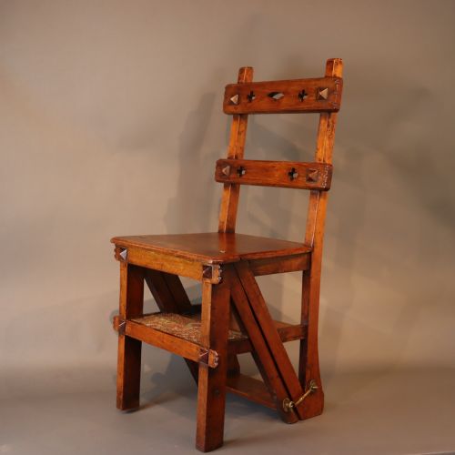aesthetic movement walnut metamorphic chairlibrary steps by james shoolbred and co london - CATEGORY: ANTIQUE CHAIRS - DATED 1890
