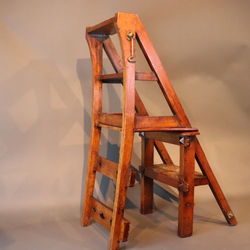 AESTHETIC MOVEMENT WALNUT METAMORPHIC CHAIRLIBRARY STEPS BY JAMES SHOOLBRED AND CO LONDON - ADDITIONAL PHOTO 1