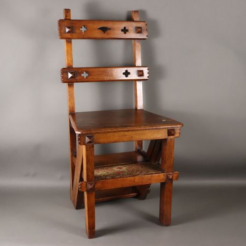 AESTHETIC MOVEMENT WALNUT METAMORPHIC CHAIRLIBRARY STEPS BY JAMES SHOOLBRED AND CO LONDON - ADDITIONAL PHOTO 7