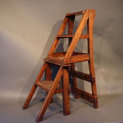 AESTHETIC MOVEMENT WALNUT METAMORPHIC CHAIRLIBRARY STEPS BY JAMES SHOOLBRED AND CO LONDON - ADDITIONAL PHOTO 8