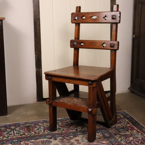 AESTHETIC MOVEMENT WALNUT METAMORPHIC CHAIRLIBRARY STEPS BY JAMES SHOOLBRED AND CO LONDON - ADDITIONAL PHOTO 10