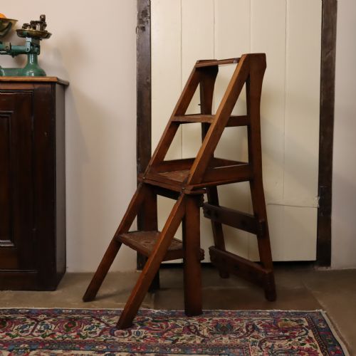 AESTHETIC MOVEMENT WALNUT METAMORPHIC CHAIRLIBRARY STEPS BY JAMES SHOOLBRED AND CO LONDON - ADDITIONAL PHOTO 11