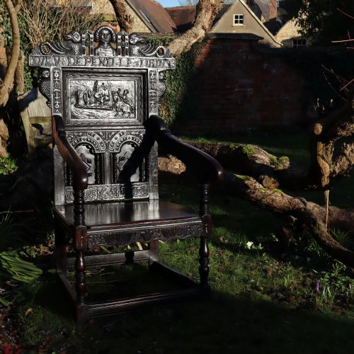 OAK WAINSCOT CHAIR FROM WINCHESTER CATHEDRAL OF UNUSUALLY LARGE PROPORTIONS - ADDITIONAL PHOTO 13