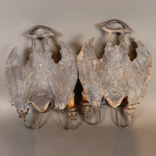 A PAIR OF BRONZE HANGING BAT WALL SCONCES BY WILLIAM TONKS SONS FOR LIBERTY'S - ADDITIONAL PHOTO 5