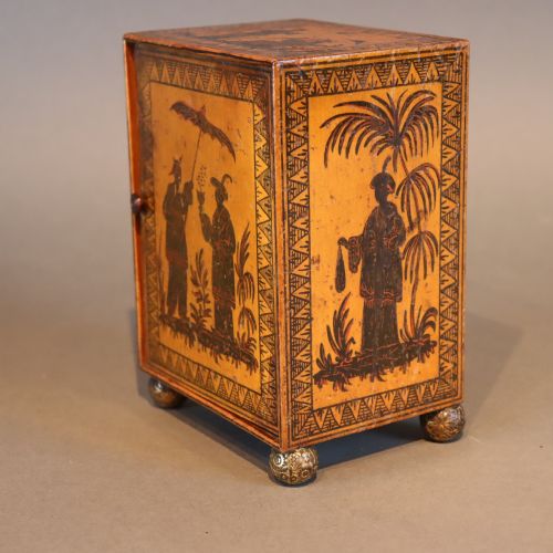 regency pen work chinoiserie miniature cabinet - CATEGORY: ANTIQUE BOXES - DATED 1800