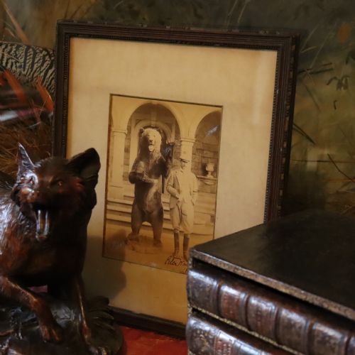 LATE 19TH CENTURY PHOTOGRAPH OF LORD WALTER BARON ROTHSCHILD BESIDE A LARGE STUFFED BEAR TAXIDERMY - ADDITIONAL PHOTO 3