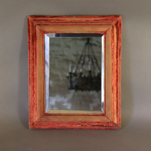 19TH CENTURY BEVELED GLASS MIRROR WITHIN A RED VELVET FRAME - ADDITIONAL PHOTO 4
