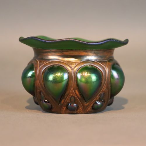 an arts crafts glass and copper bowl by the faulkner bronze company - CATEGORY: ANTIQUE GLASS - DATED 1900