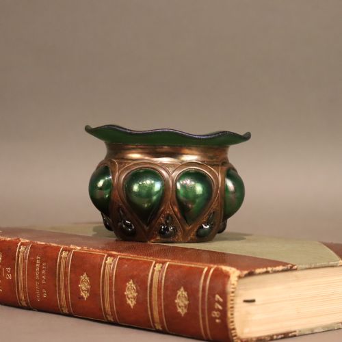 AN ARTS CRAFTS GLASS AND COPPER BOWL BY THE FAULKNER BRONZE COMPANY - ADDITIONAL PHOTO 1
