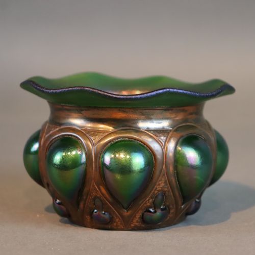 AN ARTS CRAFTS GLASS AND COPPER BOWL BY THE FAULKNER BRONZE COMPANY - ADDITIONAL PHOTO 3
