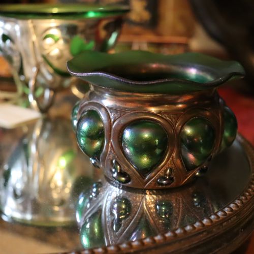 AN ARTS CRAFTS GLASS AND COPPER BOWL BY THE FAULKNER BRONZE COMPANY - ADDITIONAL PHOTO 5