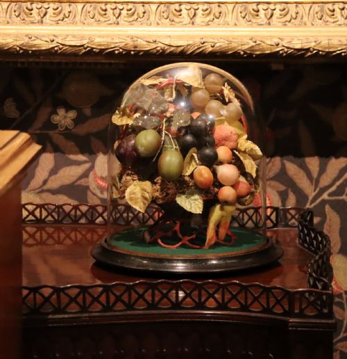 Victorian Dome of Wax & Glass Blown Fruit with Silk Foliage