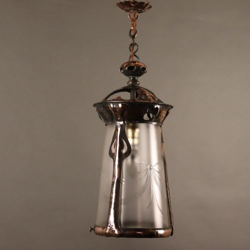 arts crafts copper lantern - CATEGORY: ANTIQUE LIGHTING - DATED 1910